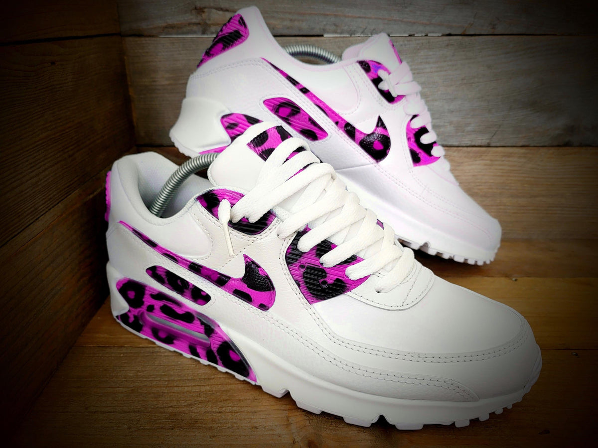 Custom Painted Air Max 90 - Pink Black Leopard Print Trainers