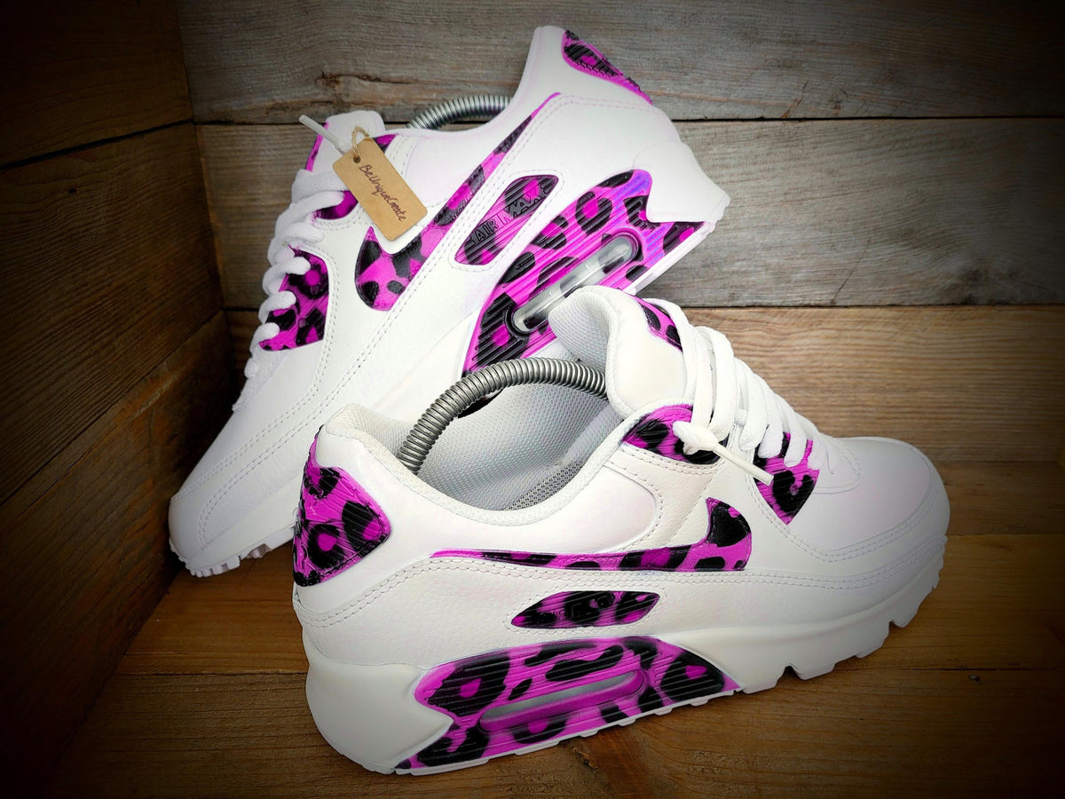 Custom Painted Air Max 90 - Pink Black Leopard Print Trainers