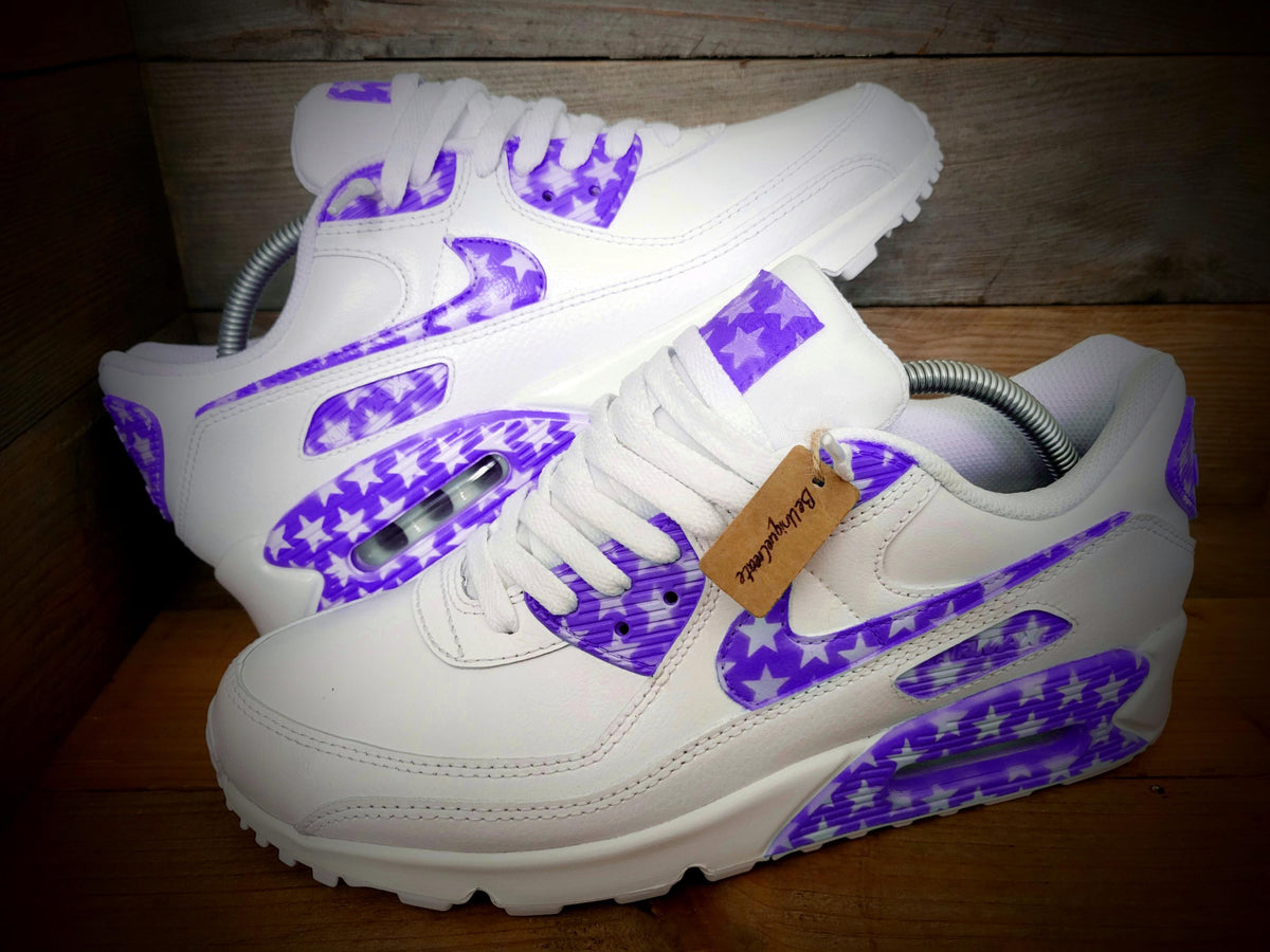 Custom Painted Air Max 90 - Purple White Stars Trainers