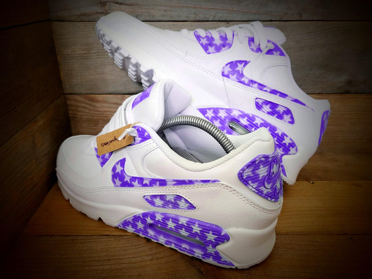 Custom Painted Air Max 90 - Purple White Stars Trainers