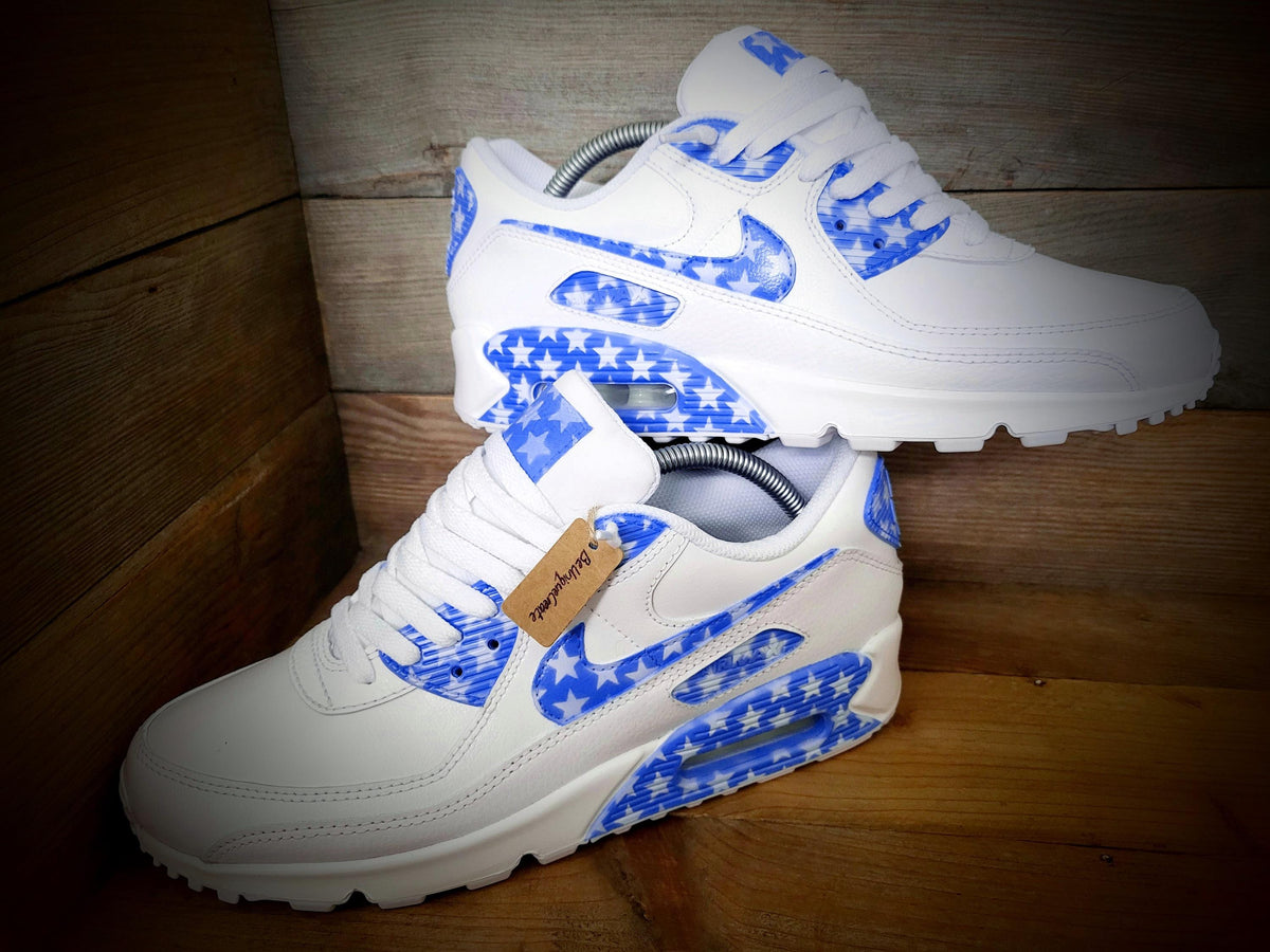 Custom Painted Air Max 90 - Blue White Stars Trainers