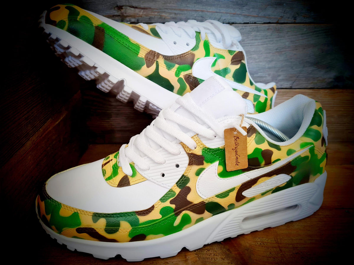 Custom Painted Air Max 90 - Camouflage Green Brown Trainers