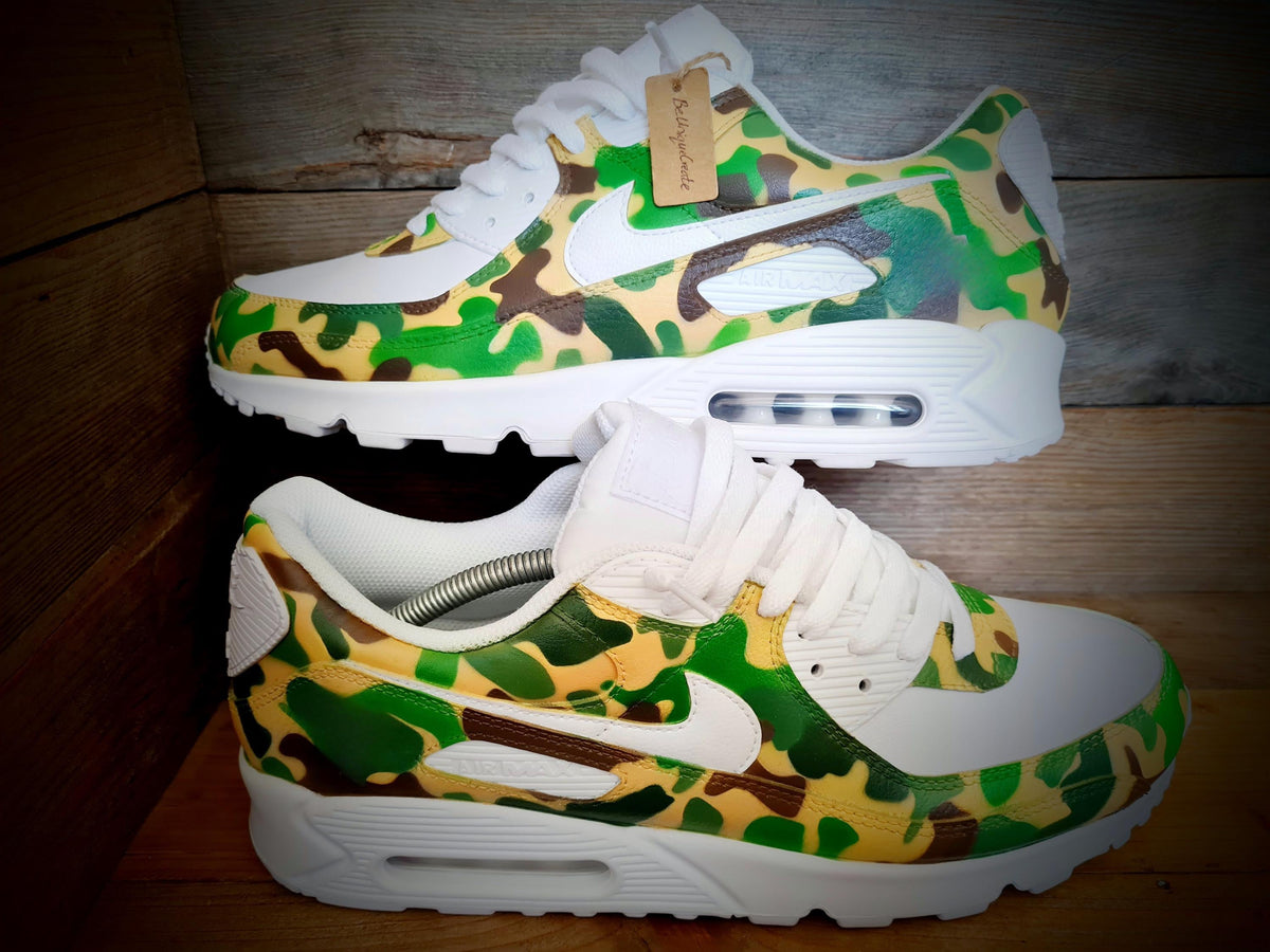 Custom Painted Air Max 90 - Camouflage Green Brown Trainers