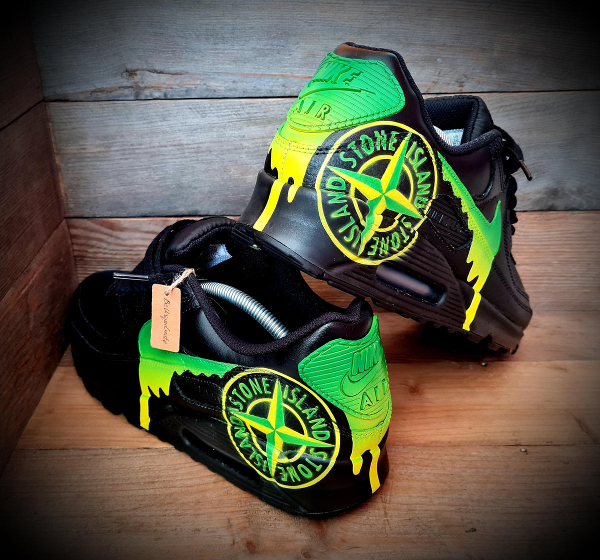 Custom Painted Air Max 90 - S Island Green Yellow Trainers