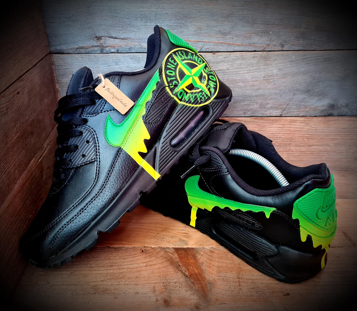 Custom Painted Air Max 90 - S Island Green Yellow Trainers