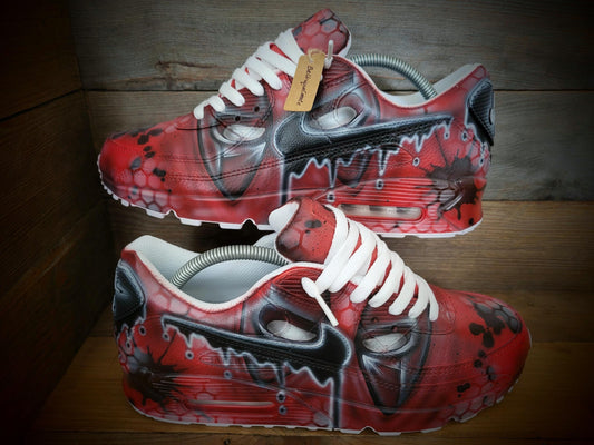 Custom Painted Air Max 90 - DP Red Black Trainers