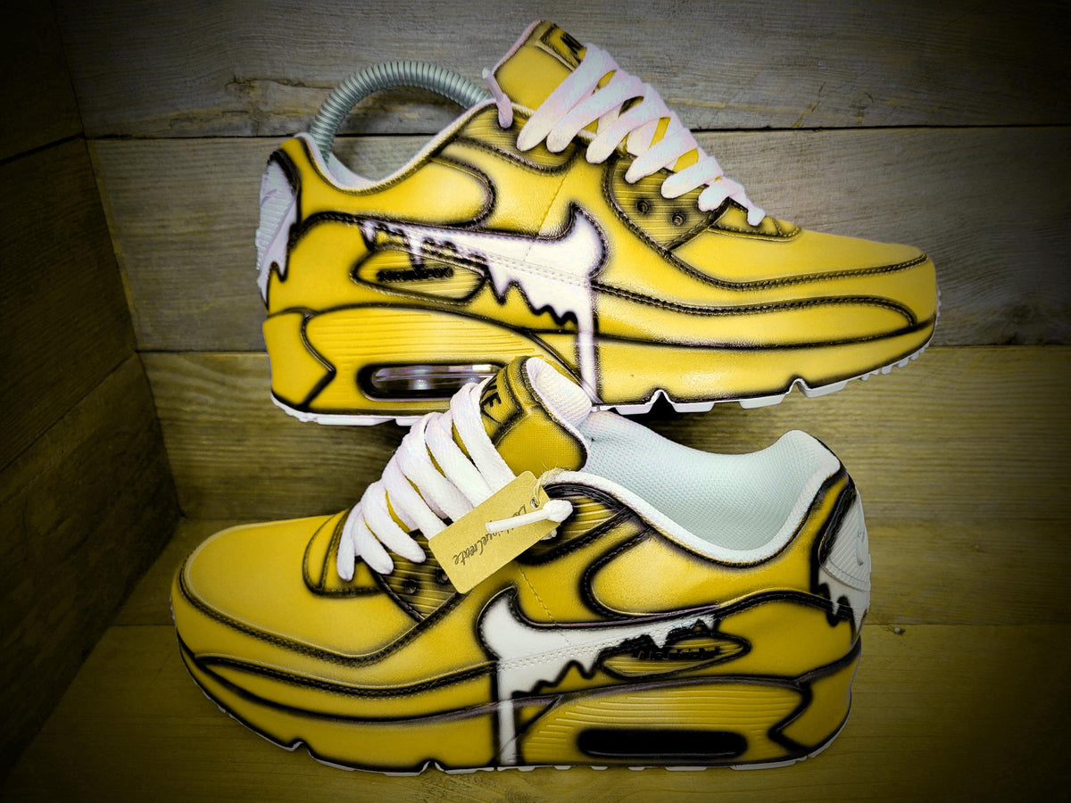 Custom Painted Air Max 90 - Yellow White Drip Cartoon Trainers