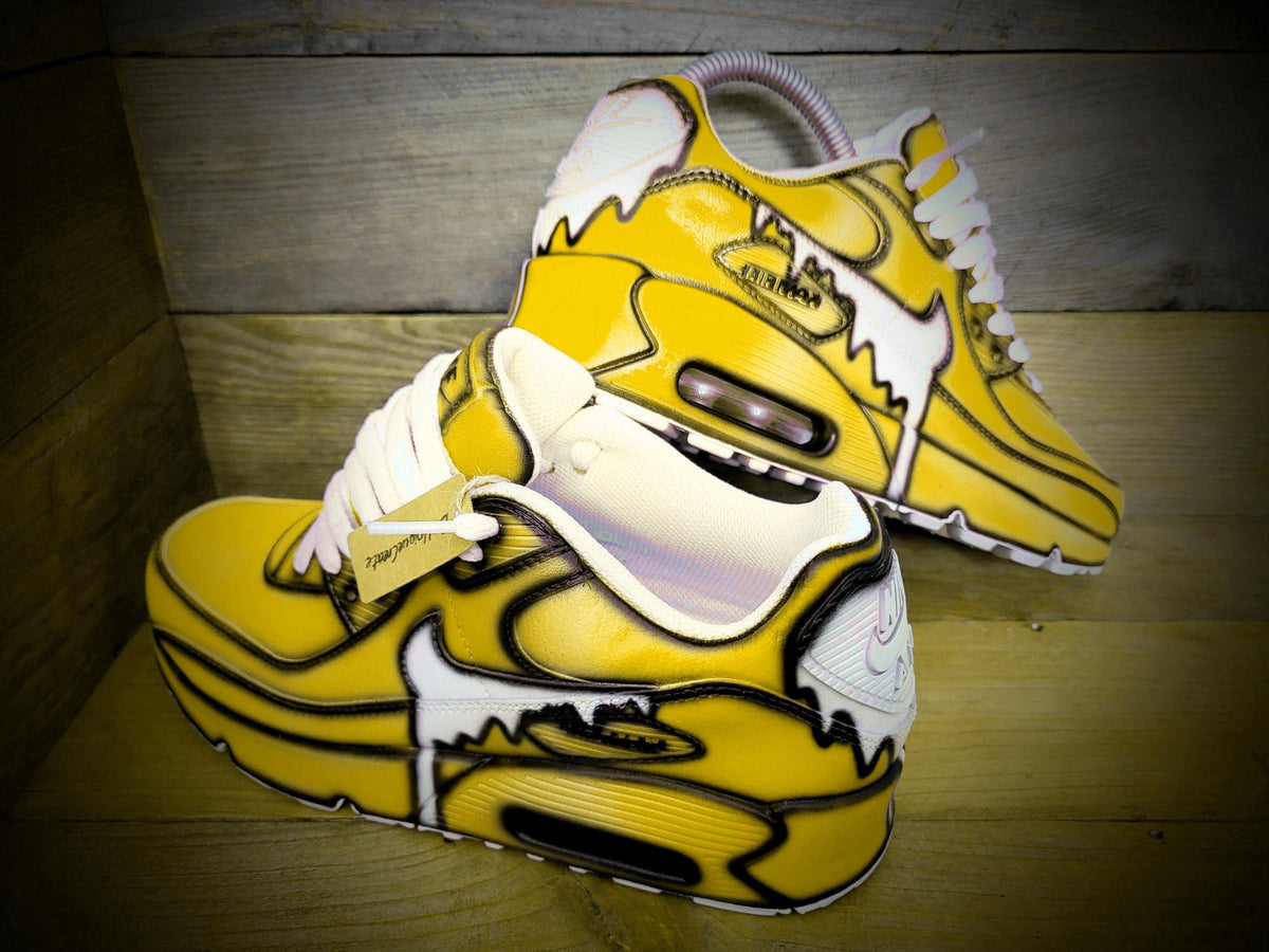 Custom Painted Air Max 90 - Yellow White Drip Cartoon Trainers