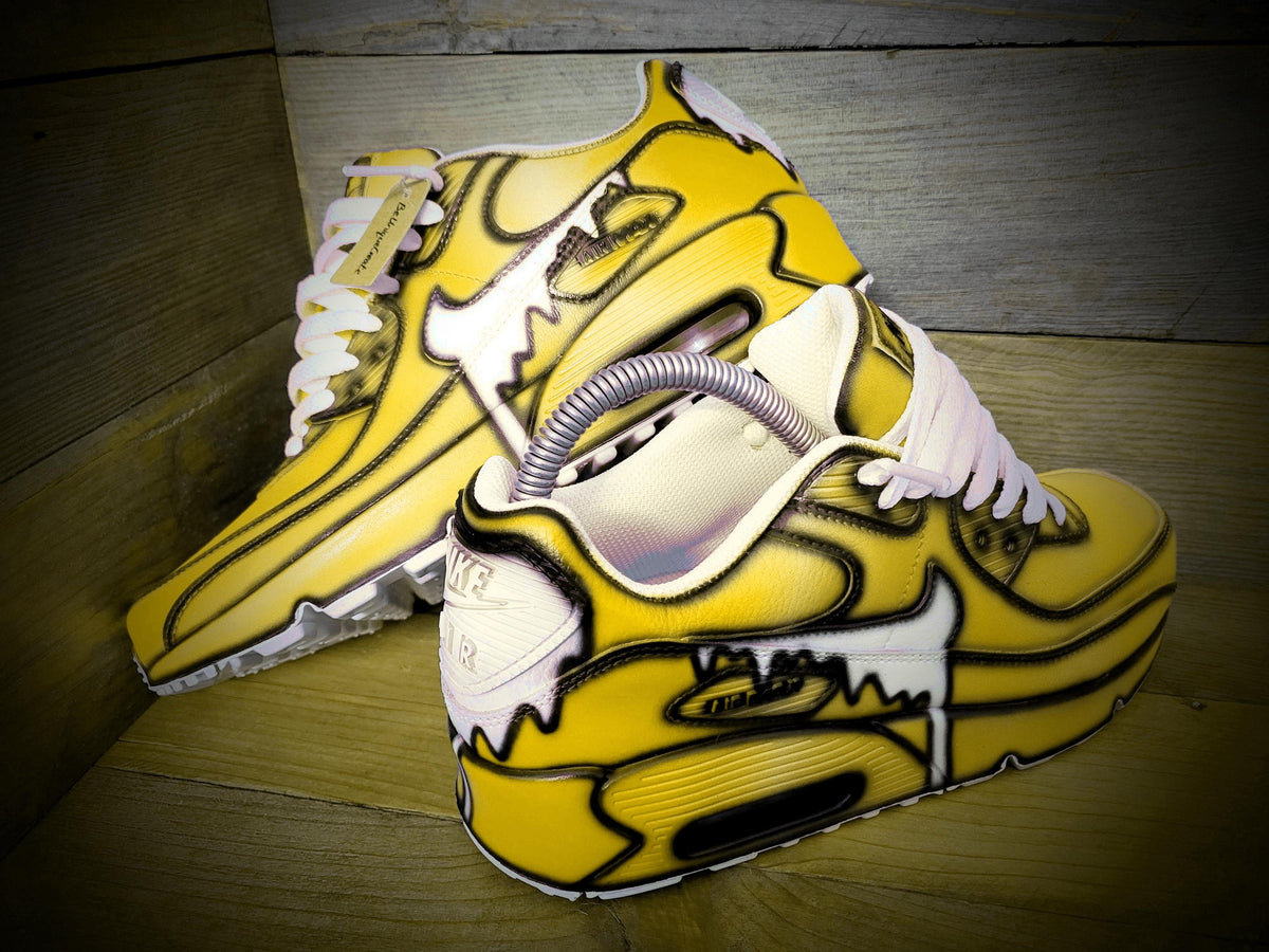 Custom Painted Air Max 90 - Yellow White Drip Cartoon Trainers