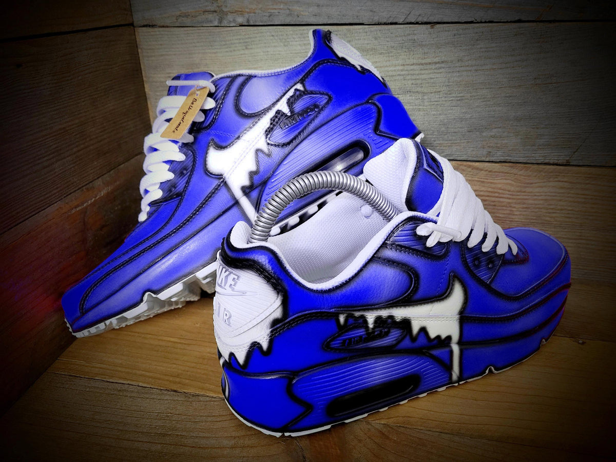 Custom Painted Air Max 90 - Blue White Drip Cartoon Trainers