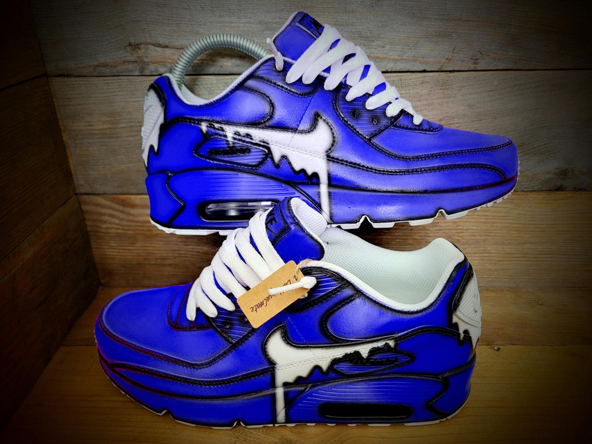 Custom Painted Air Max 90 - Blue White Drip Cartoon Trainers