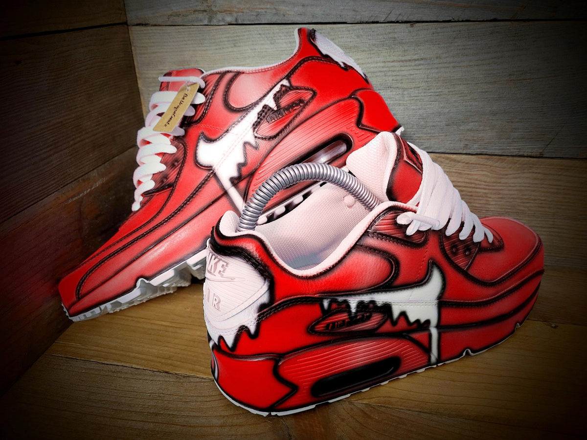 Custom Painted Air Max 90 - Red White Drip Cartoon Trainers