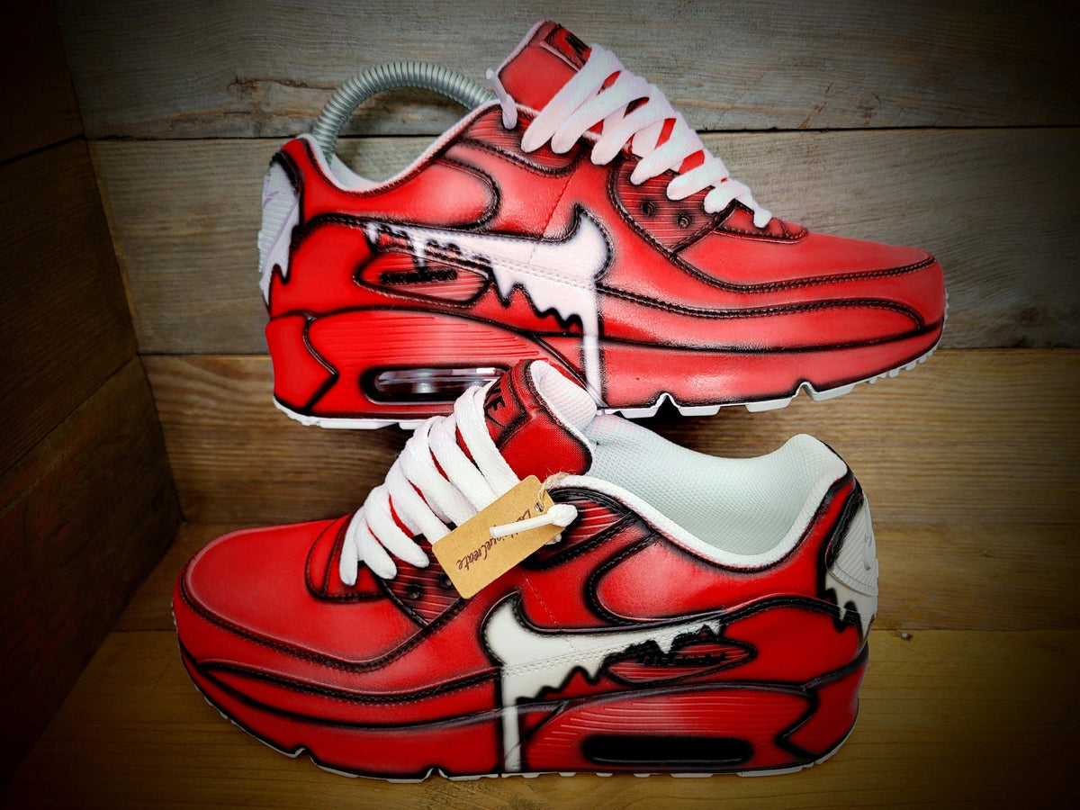 Custom Painted Air Max 90 - Red White Drip Cartoon Trainers