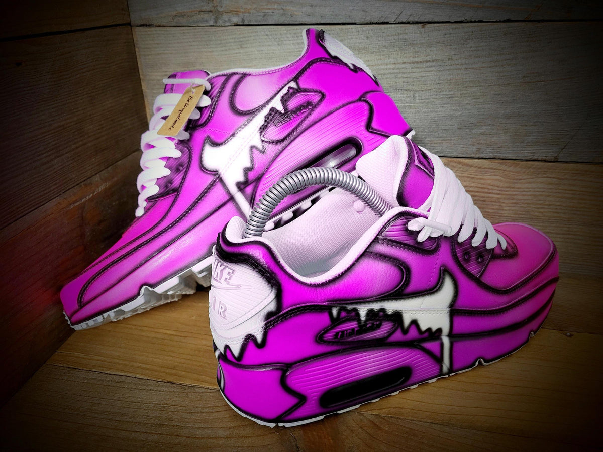 Custom Painted Air Max 90 - Pink White Drip Cartoon Trainers