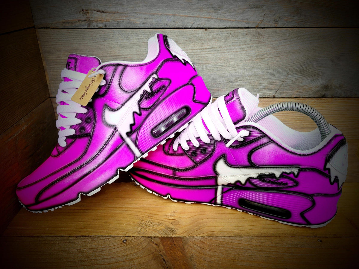 Custom Painted Air Max 90 - Pink White Drip Cartoon Trainers