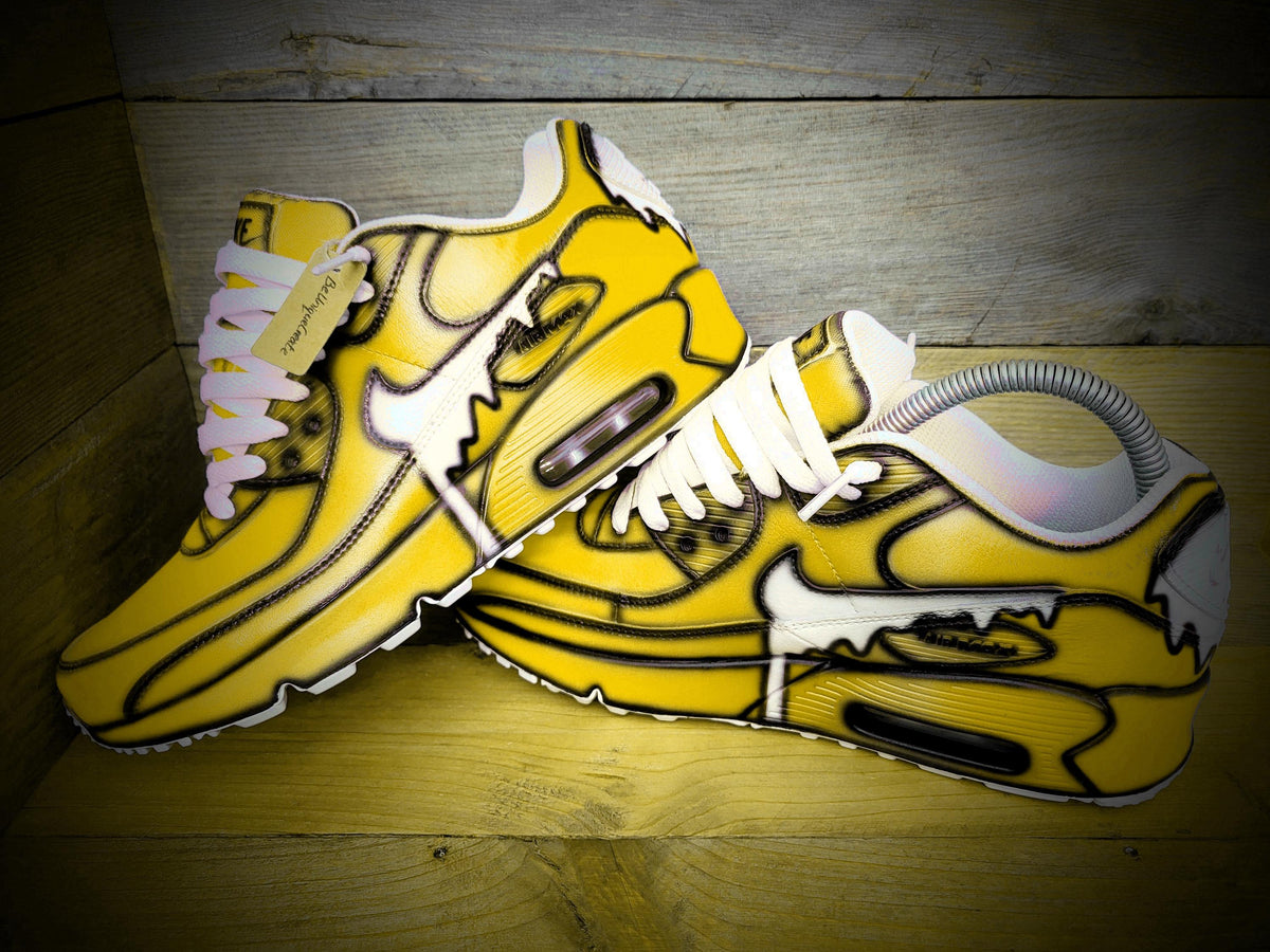 Custom Painted Air Max 90 - Yellow White Drip Cartoon Trainers
