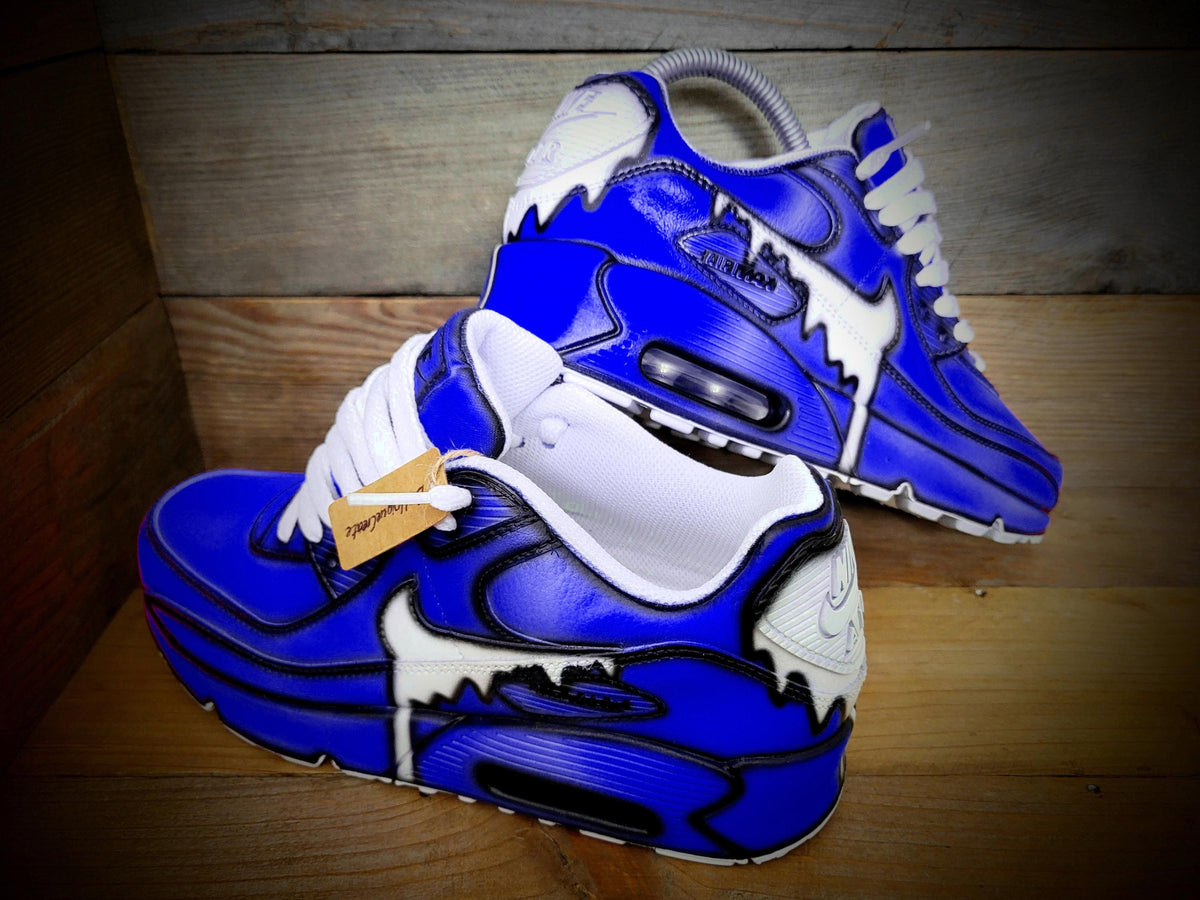 Custom Painted Air Max 90 - Blue White Drip Cartoon Trainers