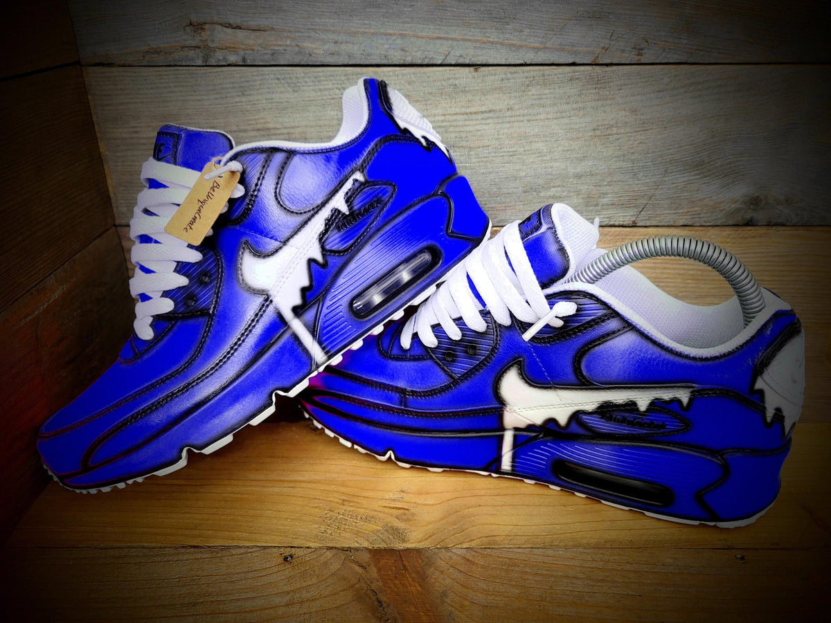 Custom Painted Air Max 90 - Blue White Drip Cartoon Trainers