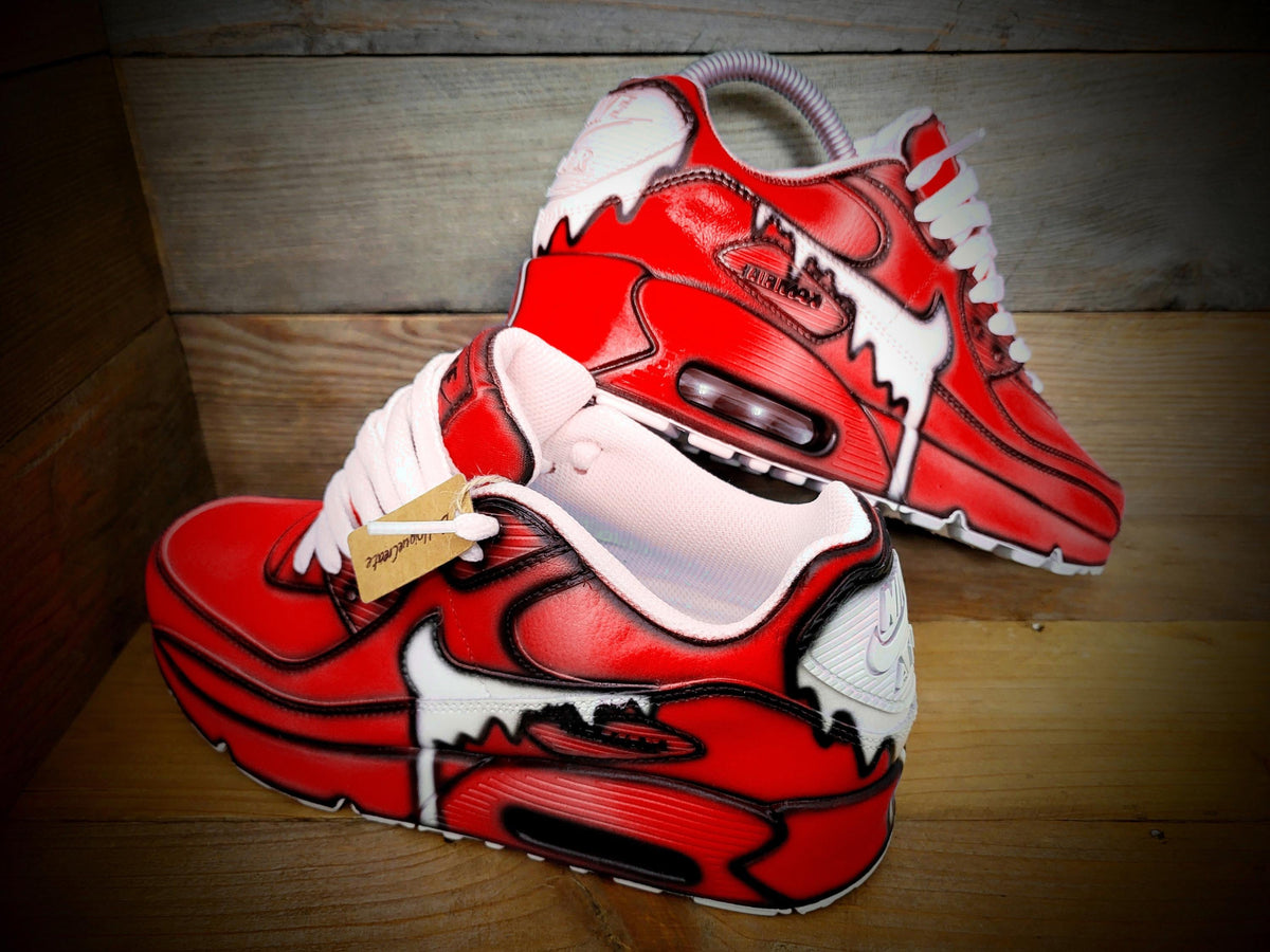Custom Painted Air Max 90 - Red White Drip Cartoon Trainers