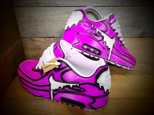 Custom Painted Air Max 90 - Pink White Drip Cartoon Trainers