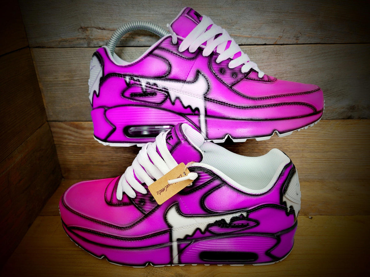 Custom Painted Air Max 90 - Pink White Drip Cartoon Trainers