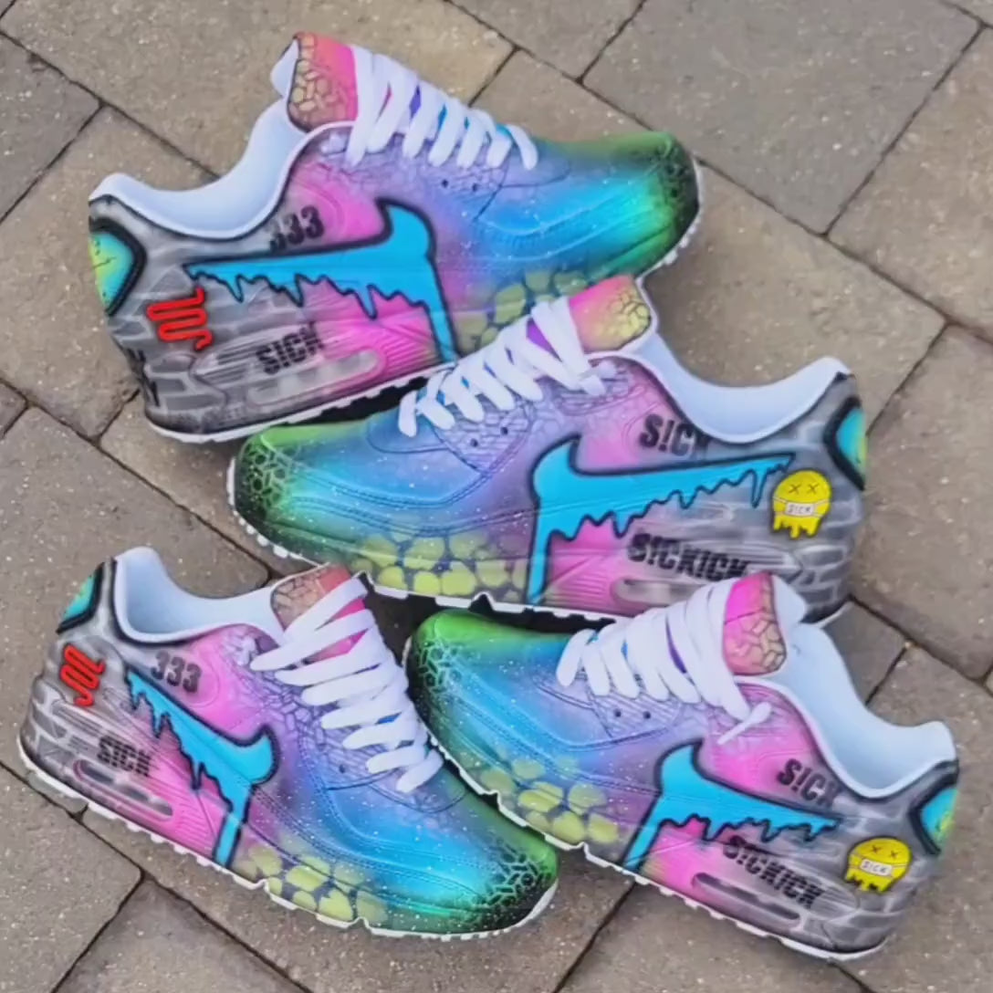 Custom Painted Air Max 90 - Aqua White Brick Wall Graffiti Drip Trainers